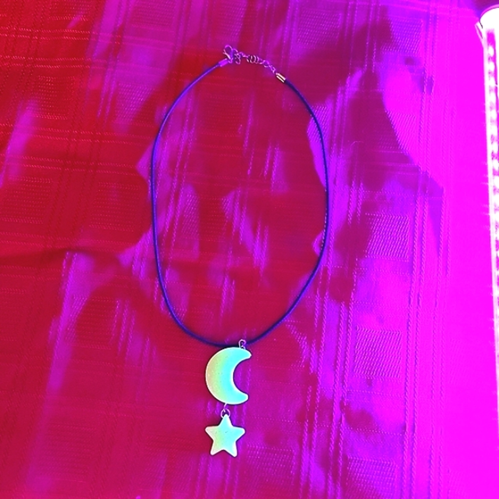 Glow-In-The-Dark Moon & Star Chunky Glitter Necklace-Glow Party Halloween